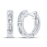 10kt White Gold Womens Round Diamond Single Row Huggie Earrings 1/20 Cttw