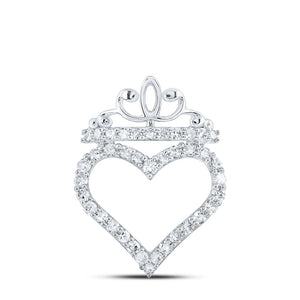 10kt White Gold Womens Round Diamond Crown Heart Pendant 1/4 Cttw