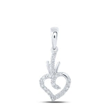 10kt White Gold Womens Round Diamond Heart Pendant 1/4 Cttw