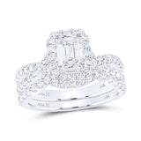 14kt White Gold Emerald Diamond Halo Bridal Wedding Ring Band Set 2 Cttw