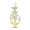 10kt Yellow Gold Mens Round Diamond Anchor Wheel Nautical Charm Pendant 1-1/5 Cttw