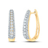 10kt Yellow Gold Womens Round Diamond Oblong Hoop Earrings 7/8 Cttw