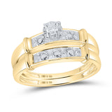 Yellow-tone Sterling Silver His Hers Round Diamond Matching Wedding Set 1/20 Cttw