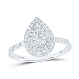 10kt White Gold Womens Round Diamond Teardrop Ring 1/2 Cttw