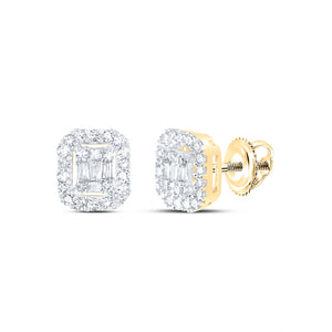 14kt Yellow Gold Baguette Diamond Cluster Earrings 1/4 Cttw