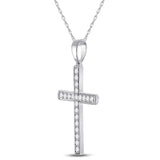 10kt White Gold Womens Round Diamond Cross Pendant 1/4 Cttw