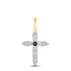 10kt Yellow Gold Womens Round Blue Sapphire Diamond Cross Pendant 1/2 Cttw