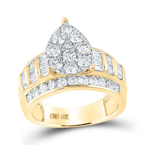 10kt Yellow Gold Round Diamond Teardrop Bridal Wedding Engagement Ring 2 Cttw