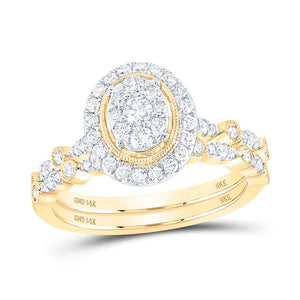 14kt Yellow Gold Round Diamond Oval Bridal Wedding Ring Band Set 5/8 Cttw
