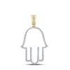 10kt Yellow Gold Mens Round Diamond Hamsa Fatima Hand Charm Pendant 1/3 Cttw