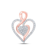 10kt Rose Gold Womens Round Diamond Heart Pendant 1/4 Cttw