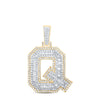 10kt Yellow Gold Mens Round Diamond Q Initial Letter Charm Pendant 7/8 Cttw