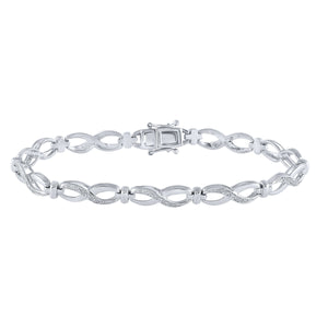 Sterling Silver Womens Round Diamond Infinity Bracelet 1/10 Cttw