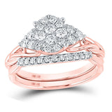 10kt Rose Gold Round Diamond Cluster Bridal Wedding Ring Band Set 5/8 Cttw