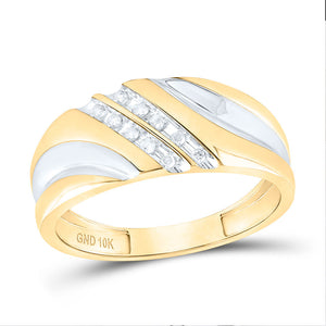 10kt Yellow Gold Mens Round Diamond 2-tone Wedding Anniversary Band Ring 1/8 Cttw