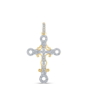 10kt Yellow Gold Womens Round Diamond Cross Pendant 1/4 Cttw