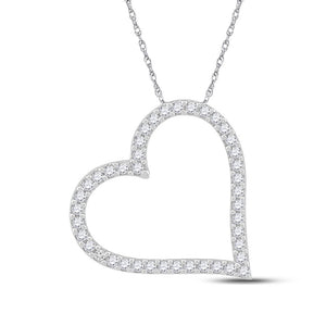 10kt White Gold Womens Round Diamond Heart Pendant 1/5 Cttw