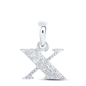 10kt White Gold Womens Round Diamond X Initial Letter Pendant 1/12 Cttw