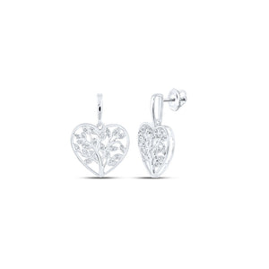 Sterling Silver Womens Round Diamond Heart Dangle Earrings 1/10 Cttw