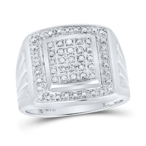 Sterling Silver Mens Round Diamond Square Frame Cluster Ring 1/10 Cttw