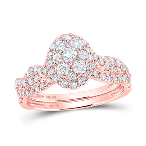 10kt Rose Gold Round Diamond Oval-shape Bridal Wedding Ring Band Set 1 Cttw