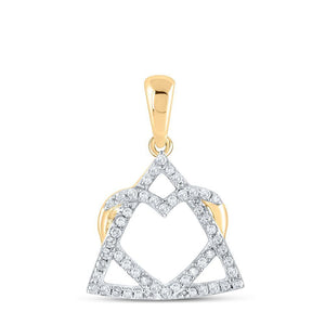 10kt Yellow Gold Womens Round Diamond Heart Pendant 1/8 Cttw