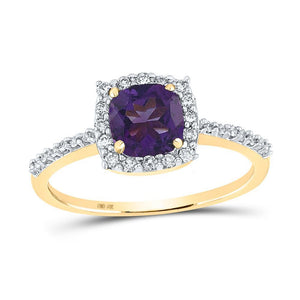 10kt Yellow Gold Womens Cushion Synthetic Amethyst Diamond Solitaire Ring 1 Cttw