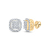 10kt Yellow Gold Womens Round Diamond Square Earrings 3/8 Cttw