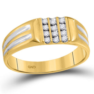 10kt Yellow Gold Mens Round Diamond Triple Row Band Ring 1/8 Cttw