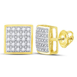 10kt Yellow Gold Round Diamond Square Cluster Earrings 1/6 Cttw