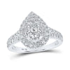 10kt White Gold Womens Round Diamond Teardrop Cluster Ring 1 Cttw