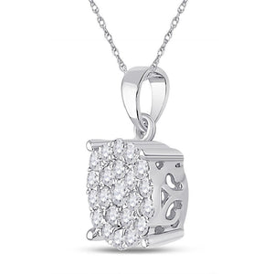 10kt White Gold Womens Round Diamond Cluster Pendant 1/2 Cttw