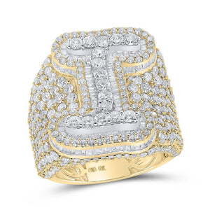 10kt Two-tone Gold Mens Baguette Diamond I Initial Letter Ring 7-3/4 Cttw