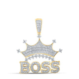 10kt Yellow Gold Mens Round Diamond Boss Crown Phrase Charm Pendant 1 Cttw
