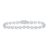 10kt White Gold Womens Round Diamond Heart Fashion Bracelet 1-3/8 Cttw