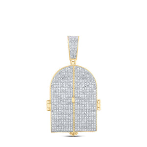 10kt Yellow Gold Mens Round Diamond Tomb Doors Memory Charm Pendant 3-3/4 Cttw