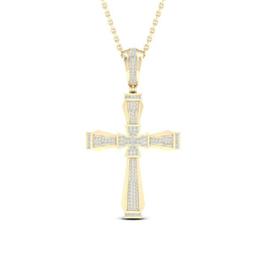 10kt Yellow Gold Mens Round Diamond Cross Charm Pendant 1/2 Cttw