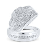 10kt White Gold His Hers Round Diamond Square Matching Wedding Set 3/4 Cttw