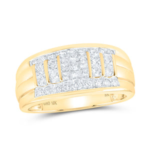 10kt Yellow Gold Mens Princess Diamond Band Ring 1 Cttw