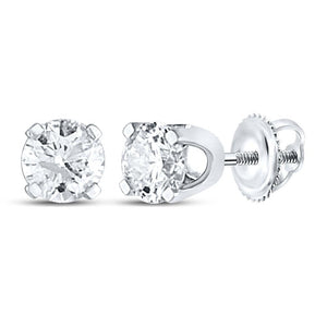 14kt White Gold Unisex Round Diamond Solitaire Stud Earrings 1/2 Cttw