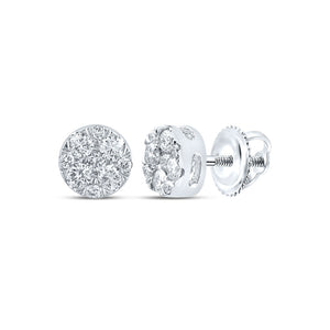 14kt White Gold Womens Round Diamond Cluster Earrings 1 Cttw