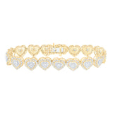 10kt Yellow Gold Womens Round Diamond Heart Bracelet 3-7/8 Cttw