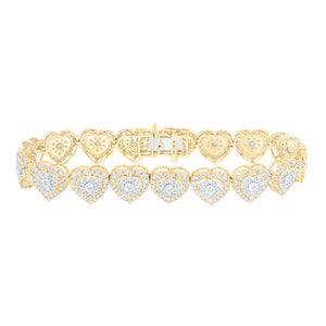 10kt Yellow Gold Womens Round Diamond Heart Bracelet 3-7/8 Cttw