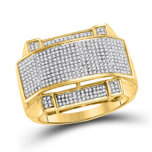 10kt Yellow Gold Mens Round Diamond Arched Rectangle Cluster Ring 5/8 Cttw