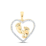 10kt Yellow Gold Womens Round Diamond Footsteps Heart Pendant 1/3 Cttw