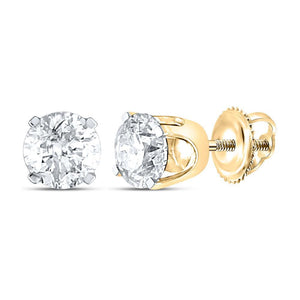 14kt Yellow Gold Womens Round Diamond Solitaire Earrings 3/8 Cttw