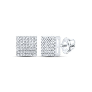 Sterling Silver Womens Round Diamond Square Earrings 3/8 Cttw