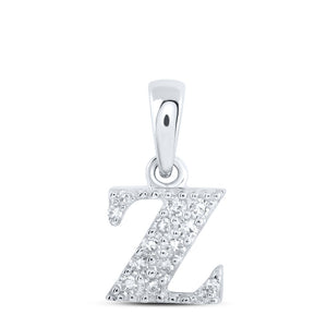 10kt White Gold Womens Round Diamond Z Initial Letter Pendant 1/20 Cttw