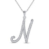 10kt White Gold Womens Round Diamond Cursive Letter N Pendant 1/5 Cttw