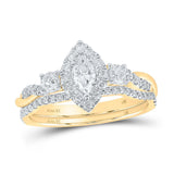 14kt Yellow Gold Marquise Diamond Halo Bridal Wedding Ring Band Set 3/4 Cttw